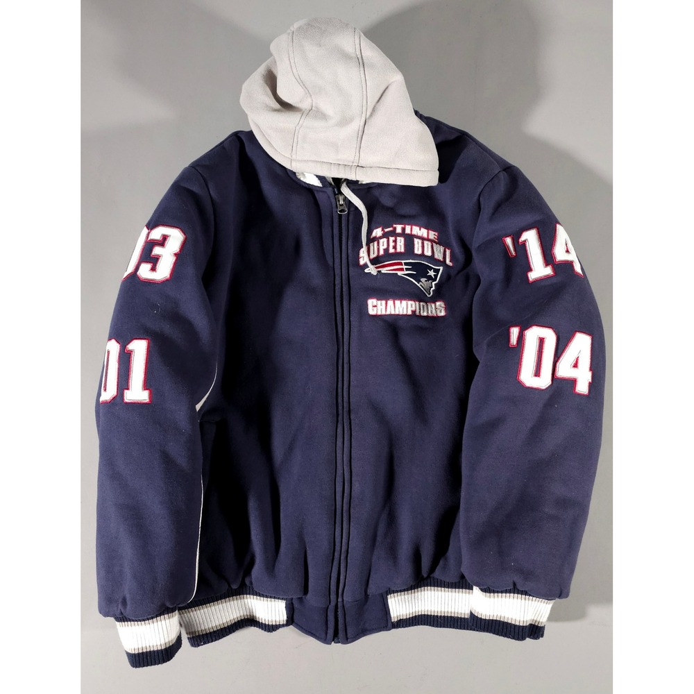 NFL New England Patriots Jacket Mens XL Navy Blue Super Bowl Champions Hooded